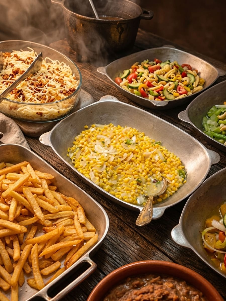 Buffet com acompanhamentos variados